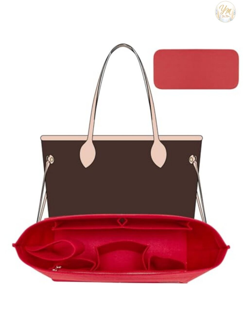 XL Felt Purse Organizer Insert with 10 Compartments & Base Shaper for Tote Bags